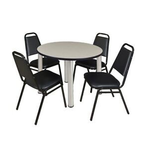 Round Breakroom Tables And Chair Set With Regard To Popular Kee 42" Round Breakroom Table  Maple/ Chrome & 4 (Photo 18 of 20)