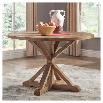 Sierra Round Farmhouse Pedestal Base Wood Dining Table For 2019 Serrato Pedestal Dining Tables (View 18 of 20)