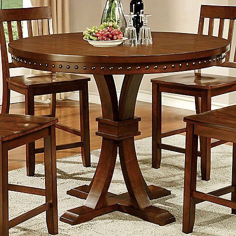 Trendy Furniture Of America 48" Ogden Round Pub Dining Table On In Monogram 48'' Solid Oak Pedestal Dining Tables (View 12 of 20)