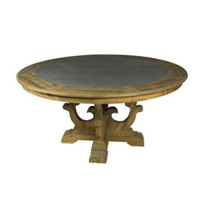 Well Known 63" W Round Dining Table Inlaid Zinc Top Old Pine Solid Pertaining To Bekasi 63'' Dining Tables (View 17 of 20)