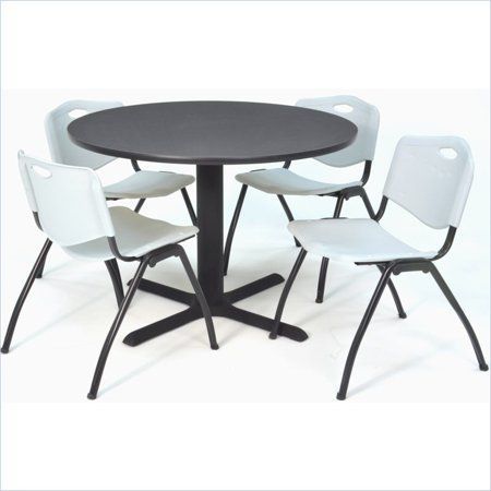 Well Known Cain 42 Inch Grey Round Breakroom Table And 4 'm' Stack With Regard To Round Breakroom Tables And Chair Set (Photo 16 of 20)