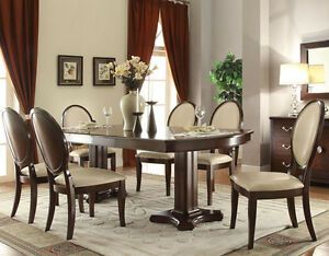 Well Known Kirt Pedestal Dining Tables Inside New 7pc Gizela Elegant Cherry Finish Wood Double Pedestal (Photo 9 of 20)