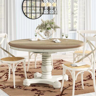 Well Known Pedestal Round Kitchen & Dining Tables You'll Love In 2020 Regarding Villani Drop Leaf Rubberwood Solid Wood Pedestal Dining Tables (View 13 of 20)