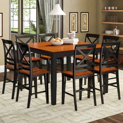 Wes Counter Height Rubberwood Solid Wood Dining Tables Inside Trendy 9 Piece Counter Height Kitchen & Dining Room Sets You'll (Photo 10 of 20)