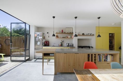 Widely Used Accordion Doors, Kitchen Island, House For Two Artists Intended For Edmondson Dining Tables (View 3 of 20)