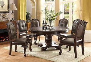 Widely Used Classic Dining Tables In Modern Traditional Round Table W/6 Side Chairs Uph Tufted (Photo 15 of 20)
