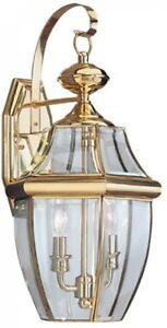 10 In. 2 Light Wall Mount Outdoor Lantern Polished Brass W For Chicopee 2 – Bulb Glass Outdoor Wall Lanterns (Photo 20 of 20)