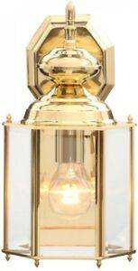 7 In. Outdoor Wall Lantern Polished Brass Beveled Glass For Rockmeade Black Outdoor Wall Lanterns (Photo 5 of 20)