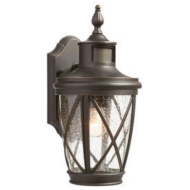 Allen Roth Castine 13.78 In H Rubbed Bronze Motion With Heinemann Rubbed Bronze Seeded Glass Outdoor Wall Lanterns (Photo 8 of 20)