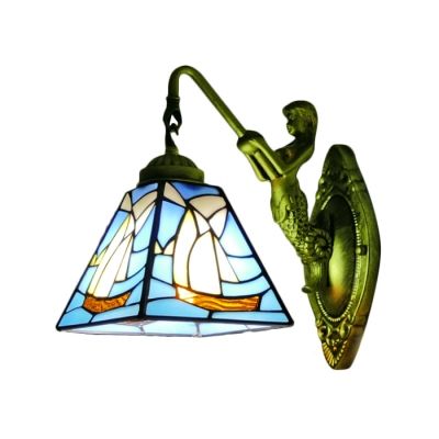 Aqua Sailboat Design Wall Sconce Nautical Tiffany Style Pertaining To Gillian 3 – Bulb Beveled Glass Outdoor Wall Lanterns (View 19 of 20)