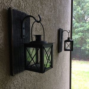 Black Lantern Pair 2 With Wrought Iron Hooks On Recycled In Heitman Black Wall Lanterns (View 20 of 20)