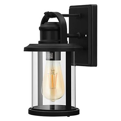 Dewenwils Outdoor Wall Light Fixture, Clear Glass Shade Pertaining To Keikilani Matte Black Wall Lighting (View 10 of 20)