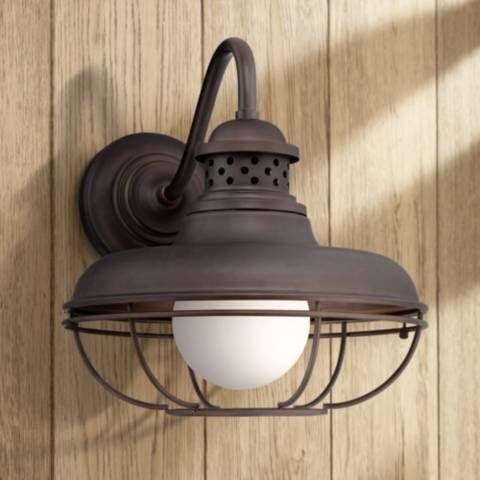 Franklin Park 16" High Bronze Metal Cage Outdoor Wall Inside Cowhill Dark Bronze Wall Lanterns (Photo 3 of 20)