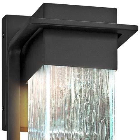 Fusion Pacific 12" High Rain Glass Black Led Outdoor Wall Intended For Castellanos Black Outdoor Wall Lanterns (View 18 of 20)
