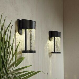 Hampton Bay Black Solar Led Outdoor Wall Lantern Crackle Throughout Powell Outdoor Wall Lanterns (View 18 of 20)