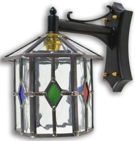 Handmade Hexagonal Multi Coloured Leaded Glass Outdoor In Gillian Beveled Glass Outdoor Wall Lanterns (View 4 of 20)
