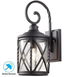 Home Decorators Collection 1 Light Black Outdoor Wall For Emaje Black Seeded Glass Outdoor Wall Lanterns (View 17 of 20)