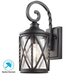 Home Decorators Collection 1 Light Black Outdoor Wall In Emaje Black Seeded Glass Outdoor Wall Lanterns (Photo 10 of 20)