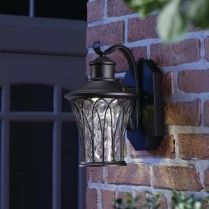 Home Decorators Collection Avia Falls Black Outdoor Led Intended For Manteno Black Outdoor Wall Lanterns With Dusk To Dawn (View 6 of 20)