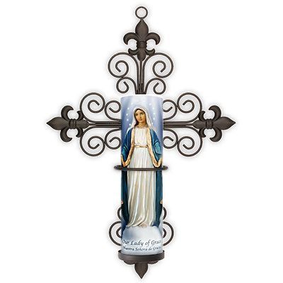 Led Flameless Prayer Candle W/ Cross Sconce, Lady Of Grace In Mcdonough Wall Lanterns (Photo 17 of 20)