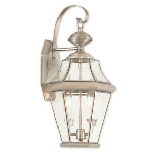 Livex Georgetown 2 Light Outdoor Wall Lantern, Nickel Within Gillian Beveled Glass Outdoor Wall Lanterns (Photo 9 of 20)