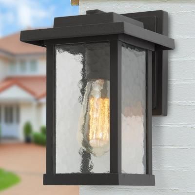 Lnc Craftsman 13.5 In. H 1 Light Textured Black Outdoor Throughout Vendramin Black Glass Outdoor Wall Lanterns (Photo 5 of 20)