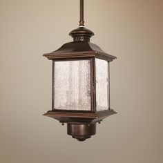 Motion Sensor 14" High Antique Bronze Outdoor Hanging In Clarisa Seeded Glass Outdoor Barn Lights With Dusk To Dawn (View 13 of 20)