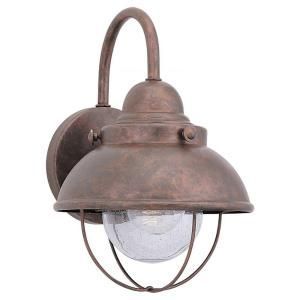 Sea Gull Lighting Sebring 8 In. W 1 Light Weathered Copper Pertaining To Chelston Seeded Glass Outdoor Wall Lanterns (Photo 19 of 20)