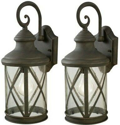 Set 2 Large 16" Bronze Weathered Patina Outdoor Wall Light In Anner Seeded Glass Outdoor Wall Lanterns (View 17 of 20)