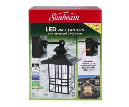 Sunbeam Large Mission Led Wall Lantern With Gfci, Color Throughout Esquina Powder Coated Black Outdoor Wall Lanterns (Photo 17 of 20)