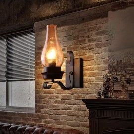 Vintage Rustic Single Light Metal Wall Sconce With Glass For Robertson 2 &#8211; Bulb Seeded Glass Outdoor Wall Lanterns (View 16 of 20)