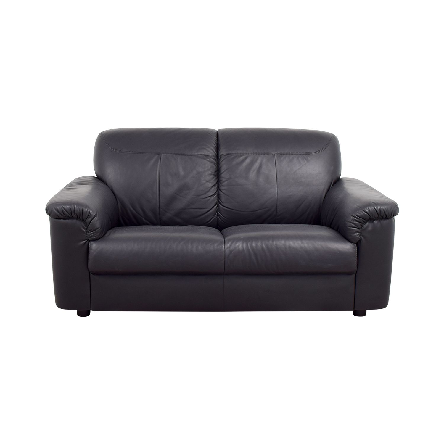 81% Off – Ikea Ikea Black Leather Loveseat With Pillowed Throughout Most Up To Date Leather Bench Sofas (View 13 of 14)