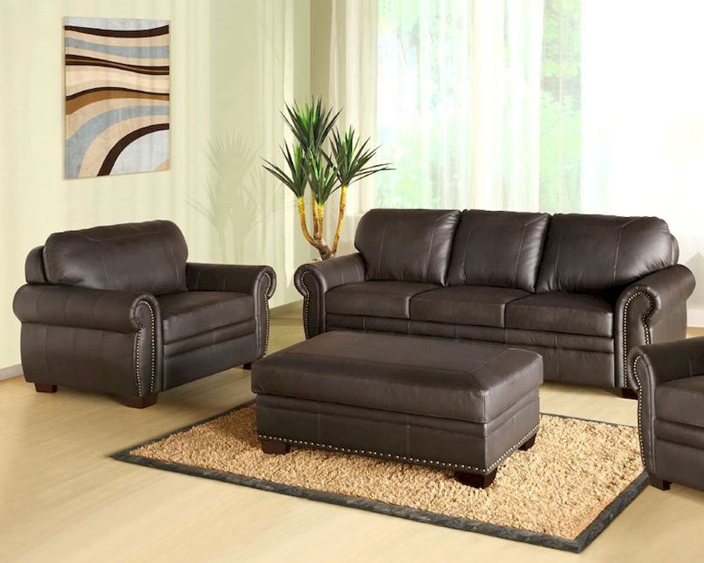 Abbyson Living Sofa Set Bellavista Ab 55ci D210 Brn 3 1 4 With Regard To Latest Leather Bench Sofas (Photo 3 of 14)