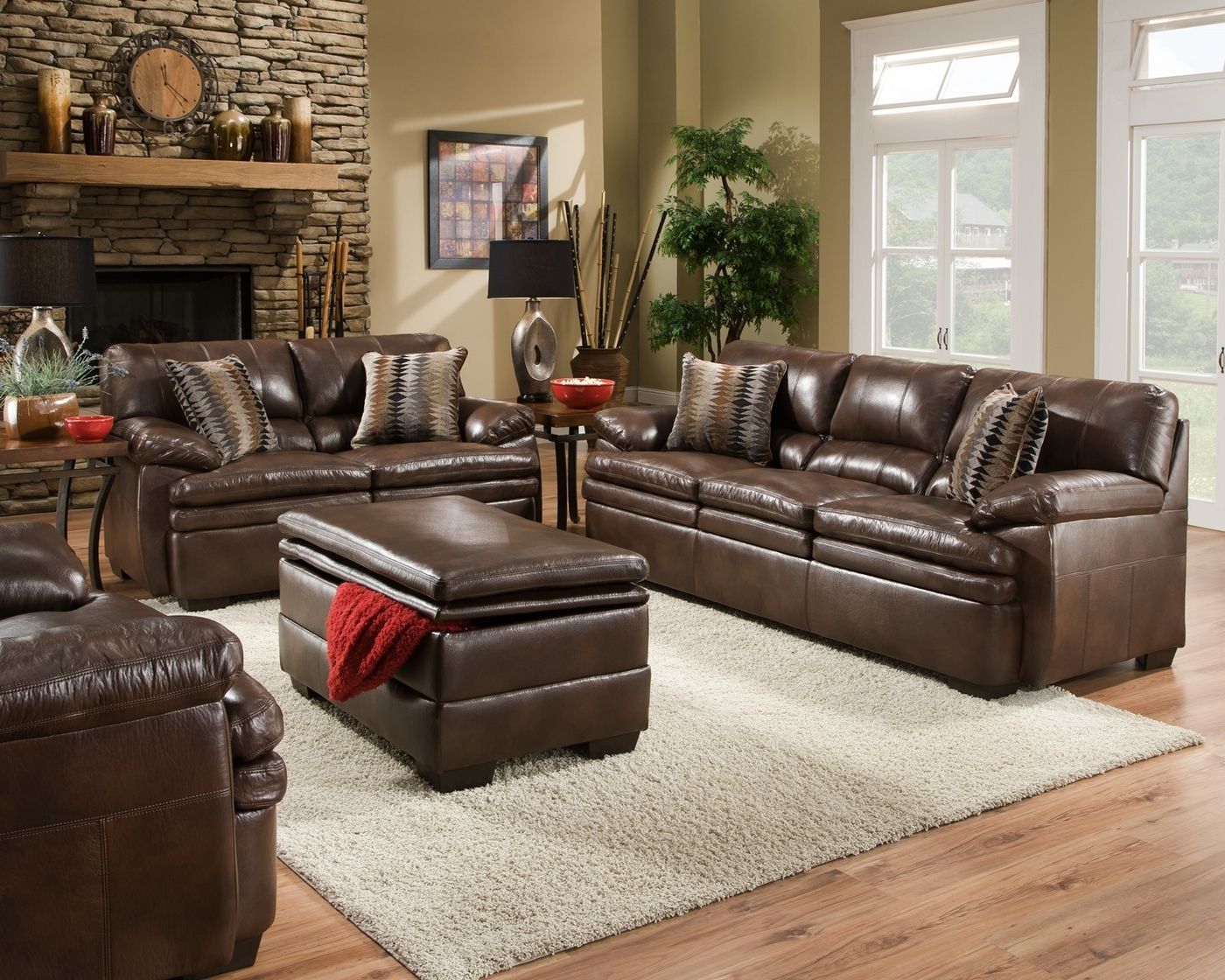 Brown Bonded Leather Sofa Set Casual Living Room Furniture Throughout Recent Leather Bench Sofas (View 14 of 14)