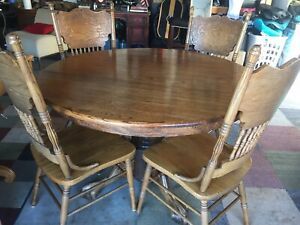 2020 Antique Oak Dining Tables Inside Vintage Solid Oak Pedestal Dining Table With 4 Chairs (View 20 of 20)