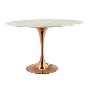 48" Oval Tulip Dining Table Genuine Stone Artificial Regarding Favorite Gold Dining Tables (View 17 of 20)