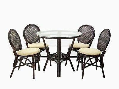 5 Pcs Denver Rattan Wicker Dining 4 Side Chairs And Round Within Widely Used Dark Brown Round Dining Tables (View 6 of 20)