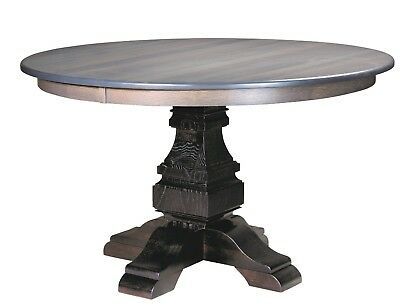 Amish Round Single Pedestal Dining Table Solid Wood Ornate In Recent Round Pedestal Dining Tables With One Leaf (Photo 16 of 20)