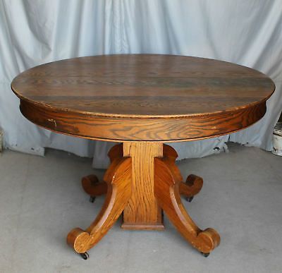 Antique Round Oak Table – Original Finish – 45″ Diameter Intended For Latest Round Pedestal Dining Tables With One Leaf (Photo 10 of 20)