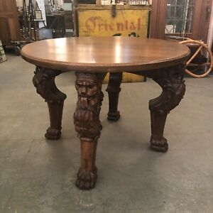 Antique Solid Oak Massive Hand Carved Griffin Round Dining Within Well Known Antique Oak Dining Tables (Photo 8 of 20)