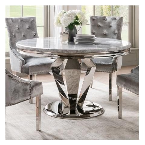 Arturo 130cm Grey Marble And Stainless Steel Chrome Round With Regard To Trendy Chrome Metal Dining Tables (View 4 of 20)