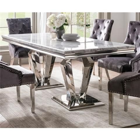 Arturo 160cm Grey Marble And Stainless Steel Chrome Dining In Favorite Gray Dining Tables (View 3 of 20)