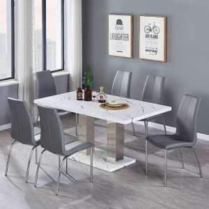Atlanta Dining Table In Marble Effect Gloss With 6 Grey Throughout Recent Glossy Gray Dining Tables (View 9 of 20)