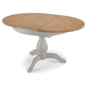 Banbury Grey Painted Oak Round Extending Dining Table Intended For Newest Gray Dining Tables (Photo 6 of 20)