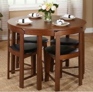 Dark Brown Round Dining Tables Pertaining To Popular 5 Piece Dining Set Round Compact Modern Space Saving Table (Photo 14 of 20)