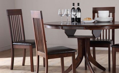 Dark Hazelnut Dining Tables Intended For Favorite Hudson Round Extending Dark Wood Dining Table And 4 Oxford (View 12 of 20)