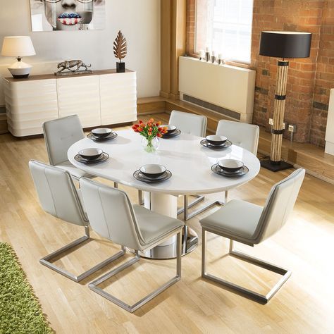 Extending Round Oval Dining Table Set White Gloss + 6 Ice Inside 2019 Glossy Gray Dining Tables (Photo 7 of 20)