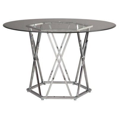 Famous Chrome Metal Dining Tables Throughout Madanere Round Dining Room Table Chrome – Signature Design (View 10 of 20)