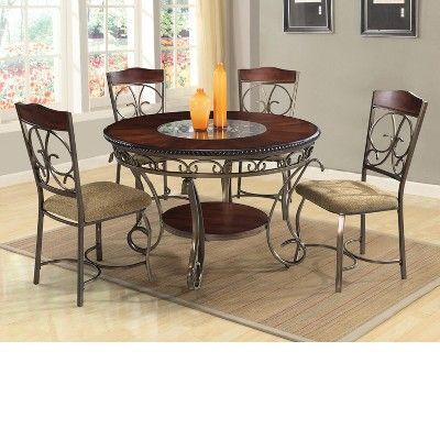 Fashionable Dark Brown Round Dining Tables For Dani 5pc Dining Set Brown – Home Source Industries (View 2 of 20)