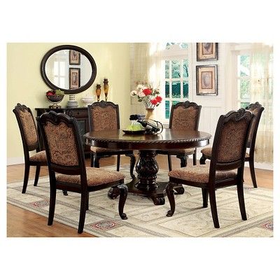 Fashionable Dark Brown Round Dining Tables With 7 Piece Elegant Fabric Round Dining Set Wood/brown Cherry (View 17 of 20)